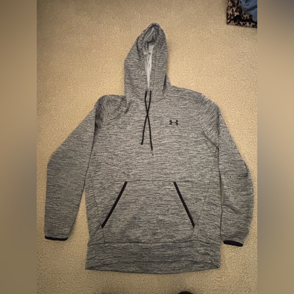 Under Armour Coldgear Hoodie Mens small Gray Loose Fit Fleece Lined Heathered.